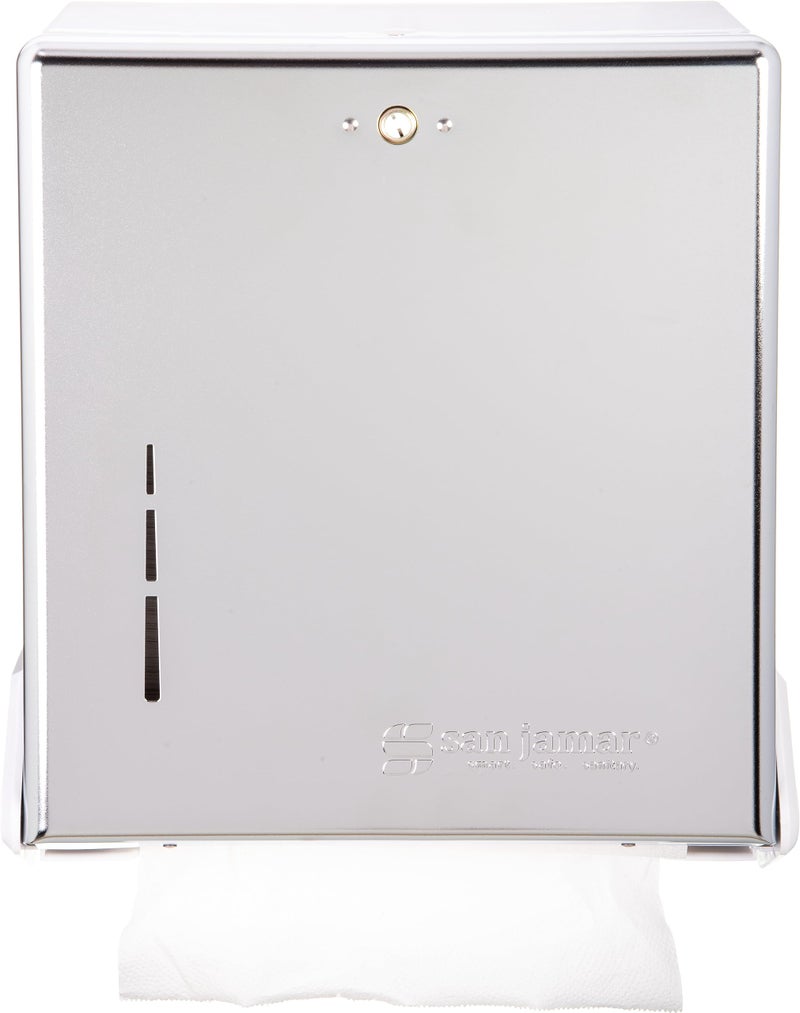 San Jamar True Fold Paper Towel Dispenser Holds Multifold/C-Fold Towels for Bathroom, Kitchens, and Restaurants, Metal and Plastic, 14.5 x 11.375 x 5 Inches, Chrome - Image 5